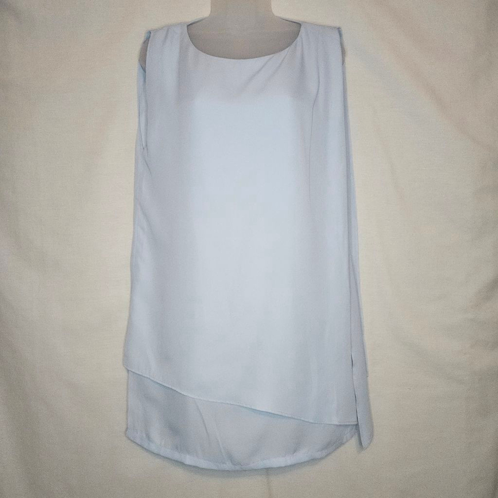 Three Eighty Two Flowy Chiffon Baby Blue Sleeveless Tunic M PTP 22" Retail $99